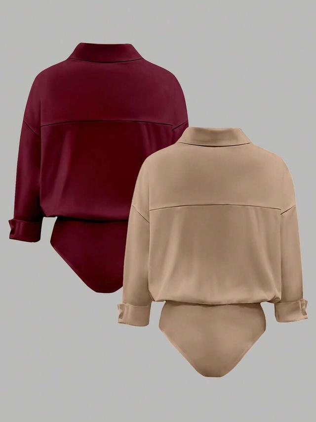 beige v-neck long sleeve loose fit bodysuit
