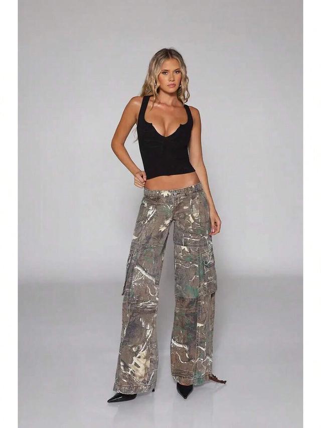 camouflage vintage street style washed blue high-waisted y2k jeans