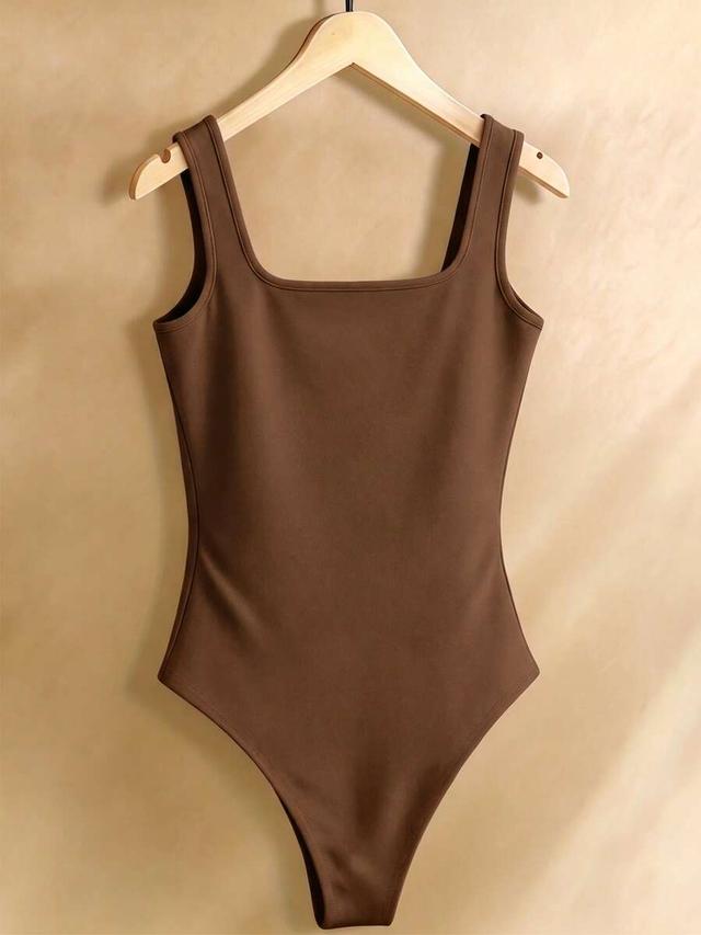 brown resyla women's minimalist solid color square neck bodysuit