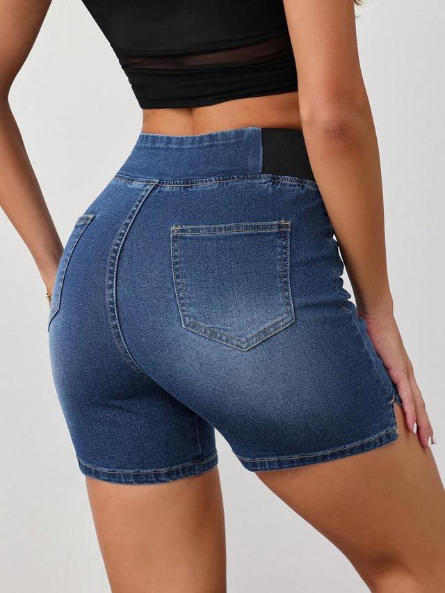 stretch denim shorts with elastic waistband