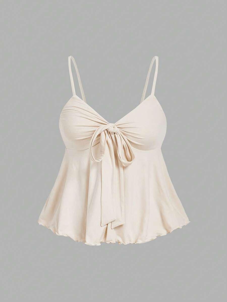 cream lace-up solid cami top