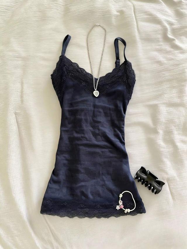 dark blue islasuriya navy lace patchwork fitted camisole