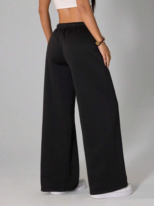 black drawstring wide leg lounge sweatpants