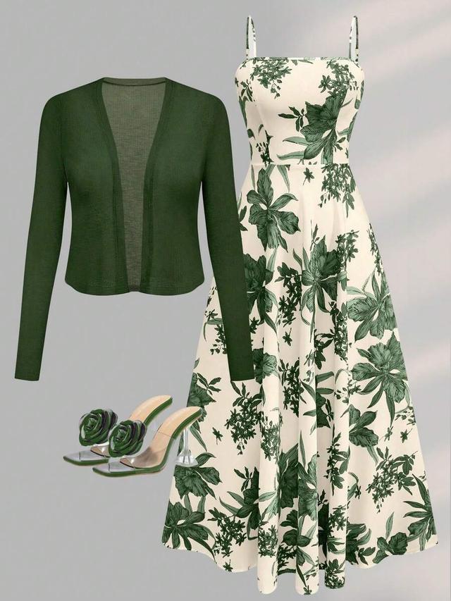 women's spaghetti strap printed dress with cinched waist