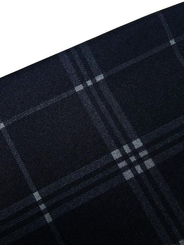 navy men's formal business commuter plaid shirt