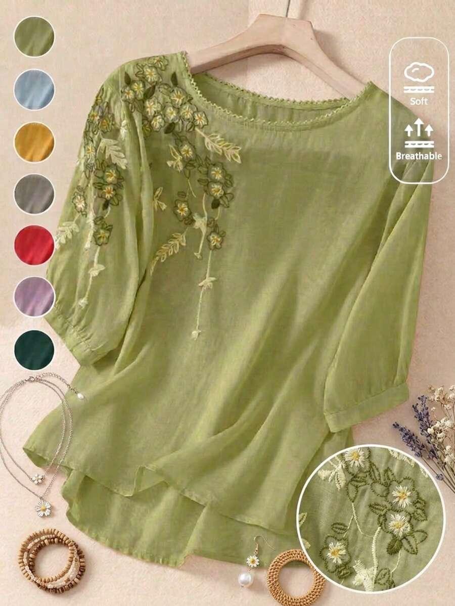 dark green vintage elegant minimalist boho embroidered green blouse