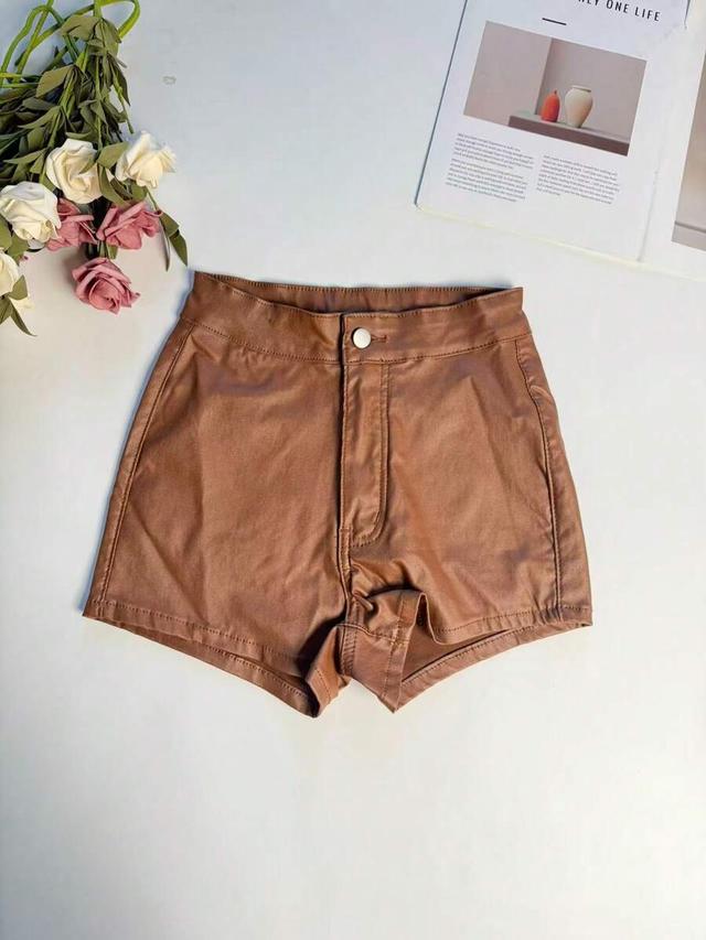 light brown women's brown solid color casual coated shorts