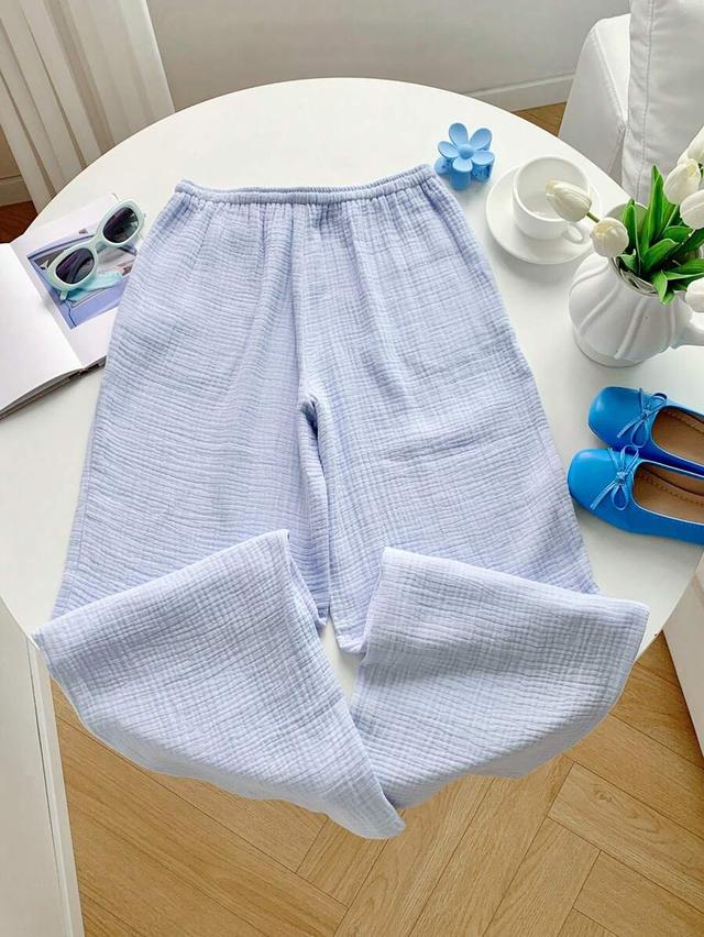 light blue cotton muslin drawstring lounge pants