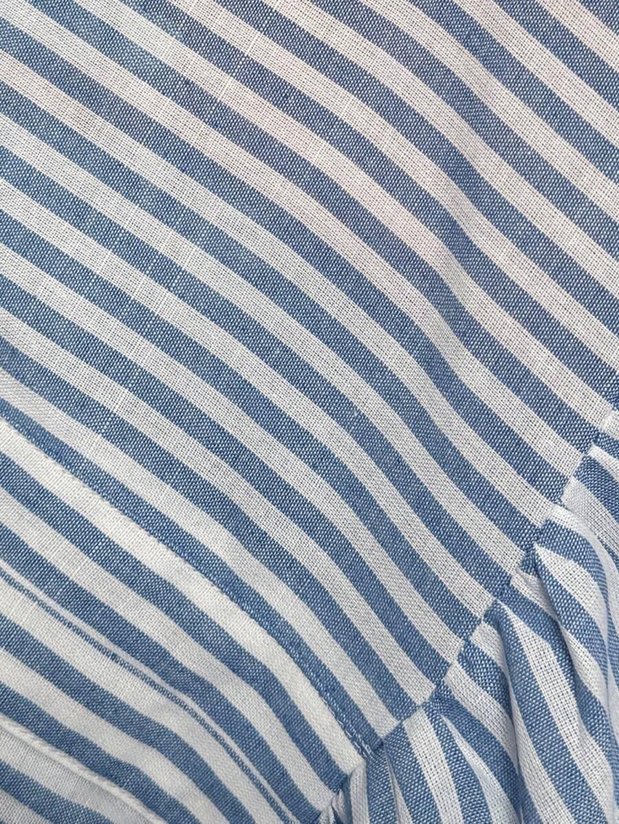 blue and white stripe cotton ruffle trim dress