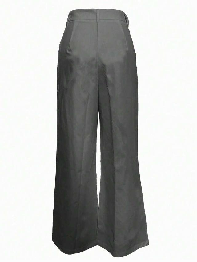 dark grey high waist straight leg wide leg commute trousers