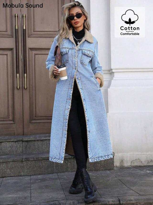 long denim jacket with thermal fleece lining