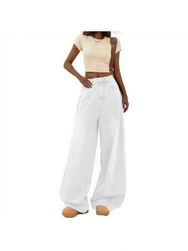 white women's high-waisted wide-leg southwestern print denim trousers