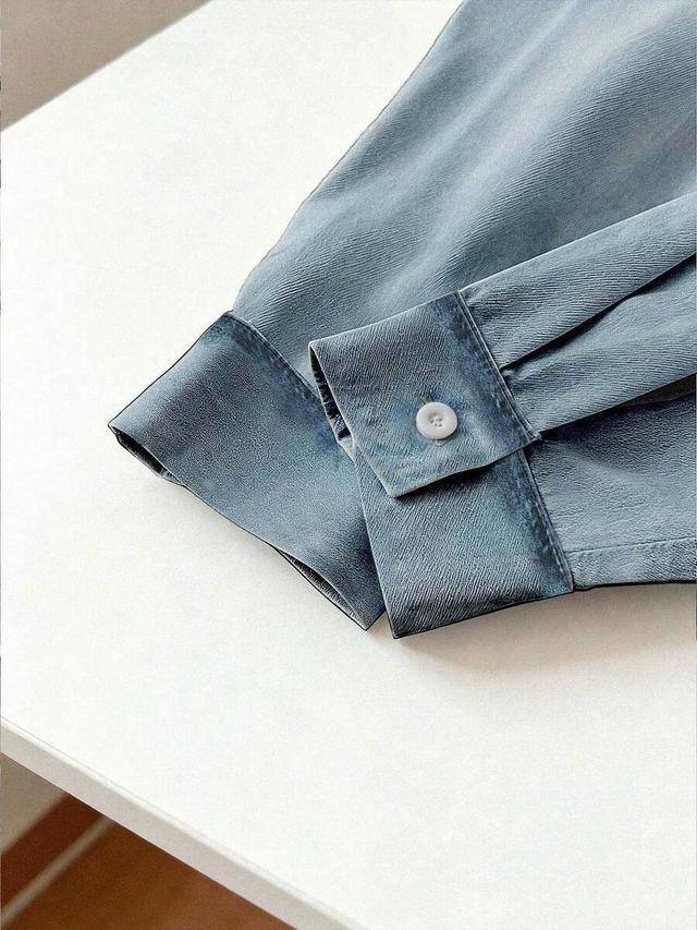 blue grey patchwork denim and cotton long sleeve shirt