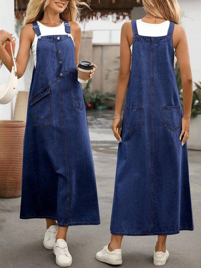 light indigo button pocket casual denim dress