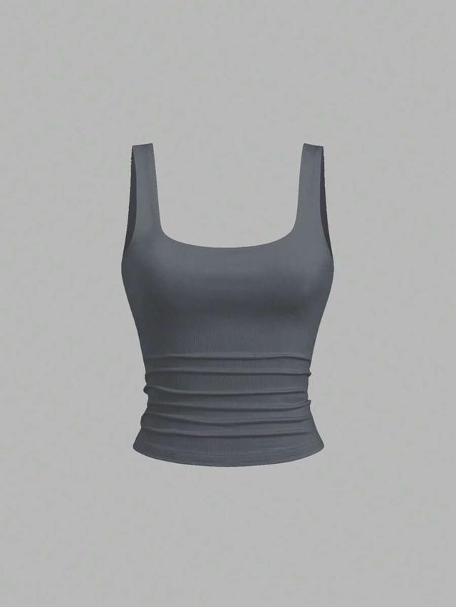 grey sweetra women casual pleated scoop neck tank top