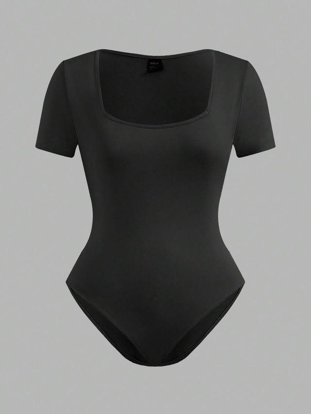 black square neck short sleeve bodysuit