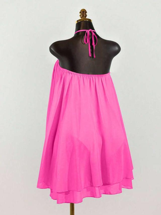 pink chiffon layered ruffle sleeveless mini dress