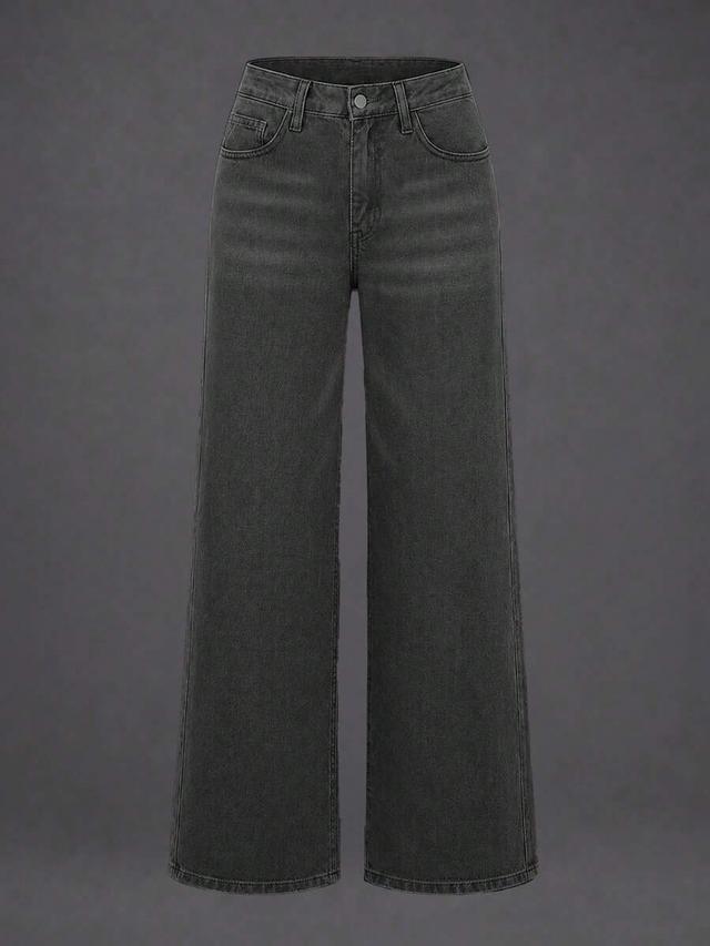 light grey high-waisted wide-leg denim jeans