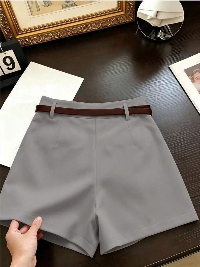 minimalist high waist grey woven tailored shorts