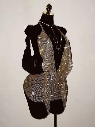rhinestone mesh halter top