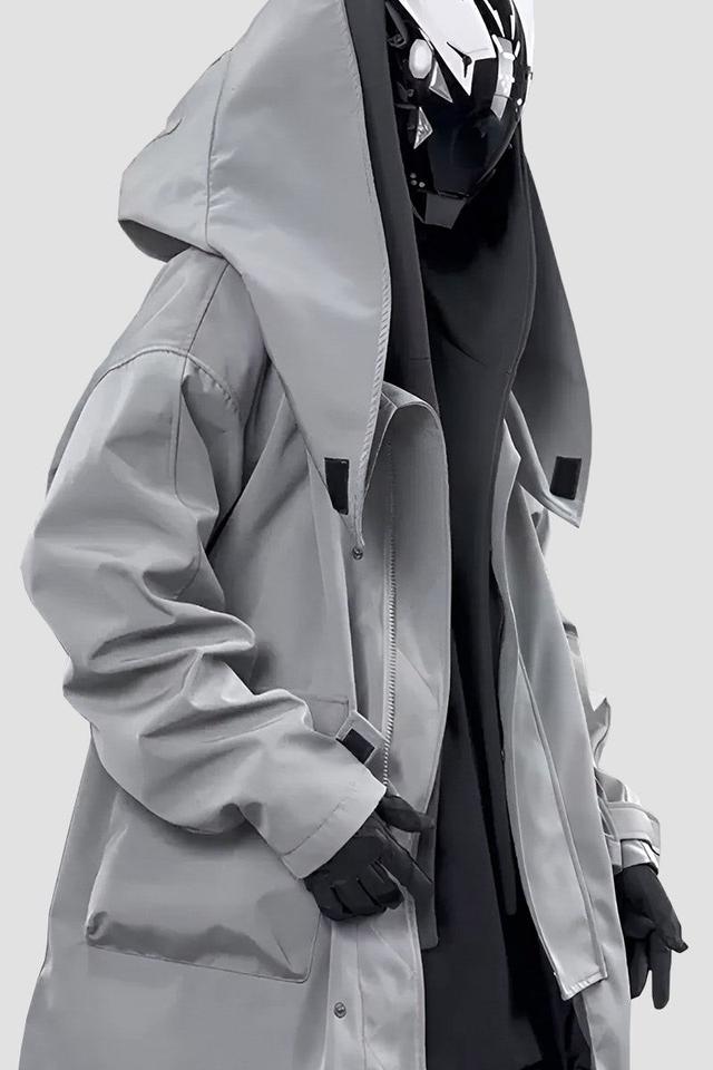 oversized techwear hooded jacket in light grey