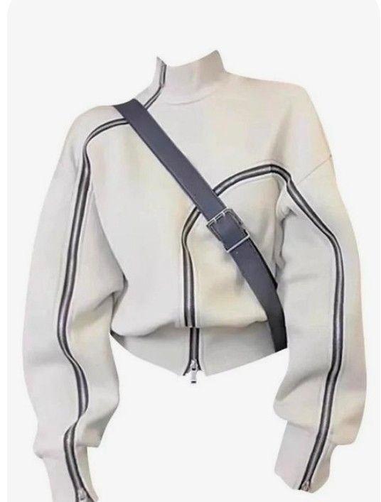 off-white mock neck zip-up technical sweatshirt