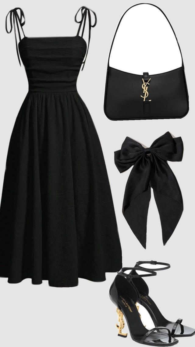 black ruched bodice midi dress with tie straps