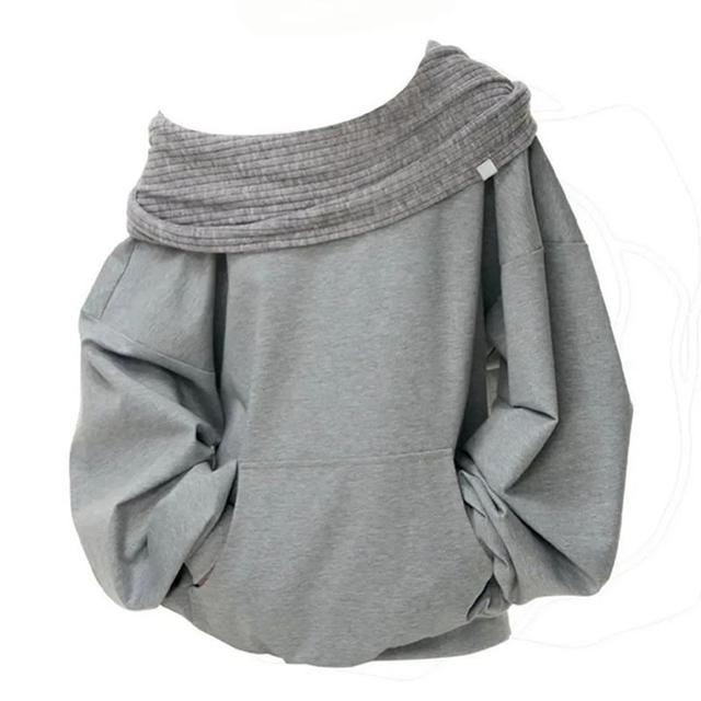 grey off-shoulder oversized cotton sweatshirt