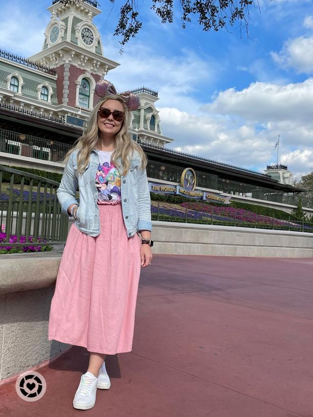 Pink Midi Elastic Waist Skirt