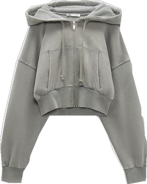 grey cropped zip-up hoodie