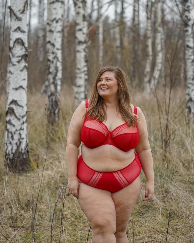 red sheer mesh and solid panel lingerie set