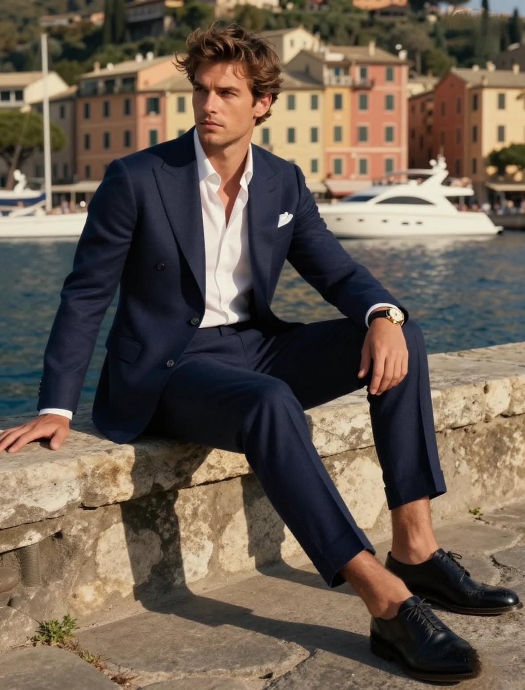 navy blue double breasted wool tailored blazer