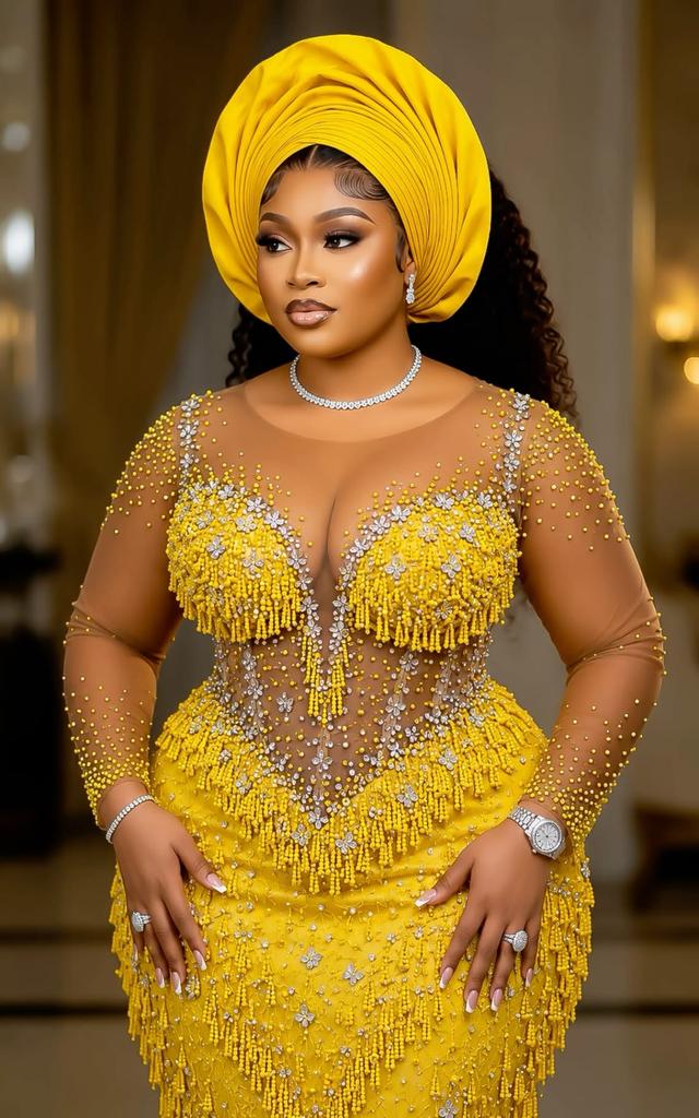 yellow embellished illusion bodice long sleeve evening dress