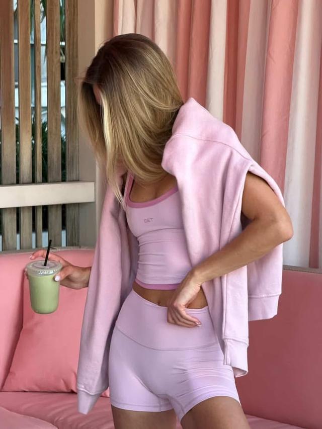 light pink cotton blend activewear sweatshirt