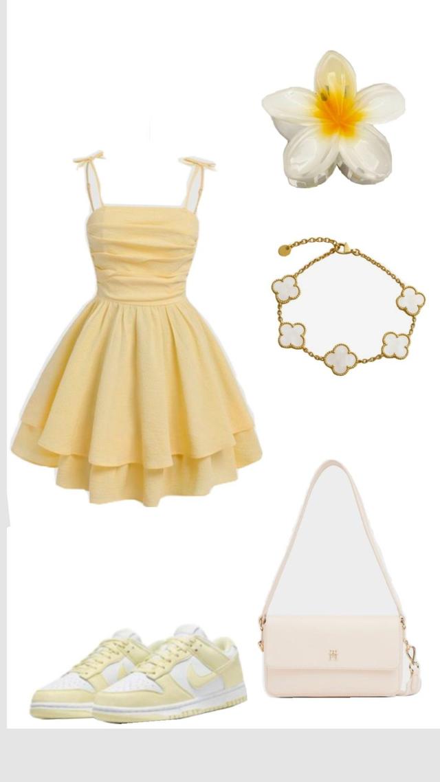 pale yellow tiered mini dress with ruched bodice