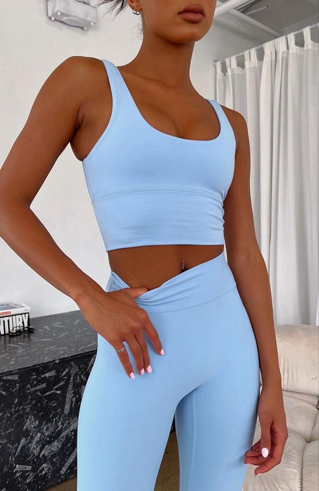 light blue high-waisted crossover leggings