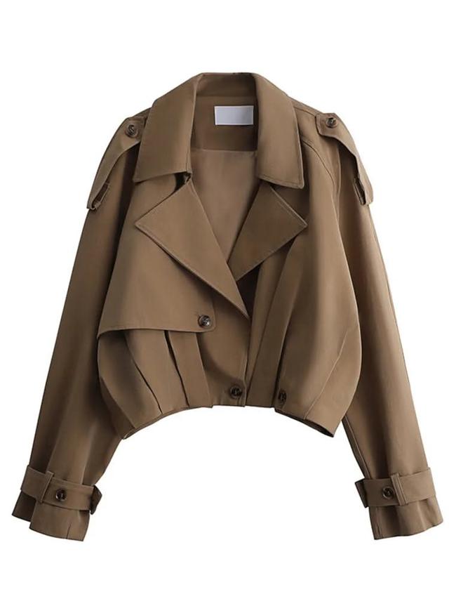 cropped tan trench jacket with epaulettes