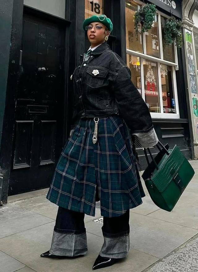Plaid Pleated Midi Skirt