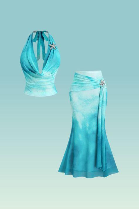 turquoise ombre mermaid skirt with starfish brooch