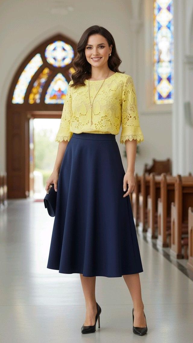 Navy Blue Midi Flared Skirt