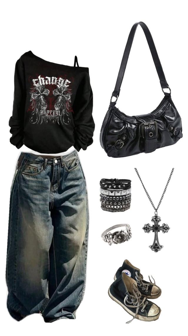 black off-shoulder graphic sweatshirt with cross print