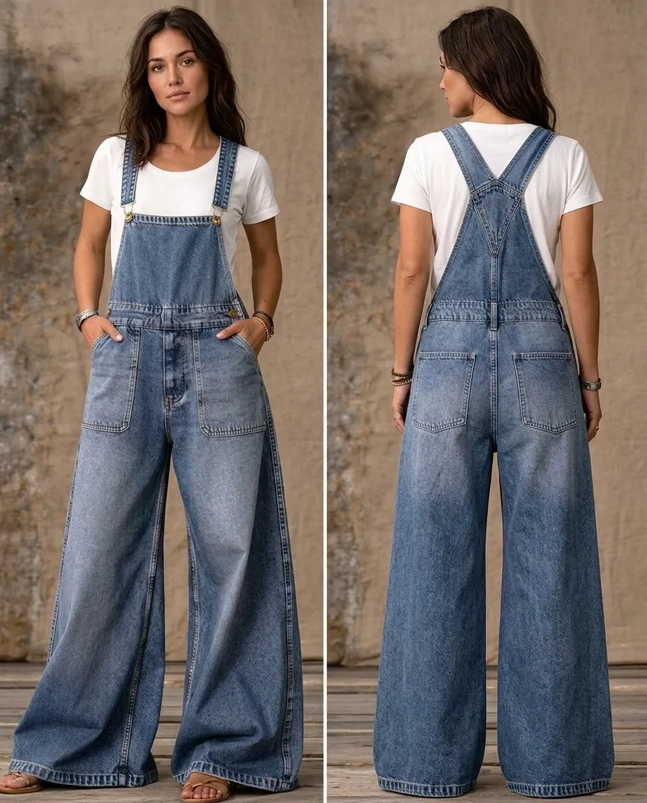 Wide Leg Denim Jumpsuits for women