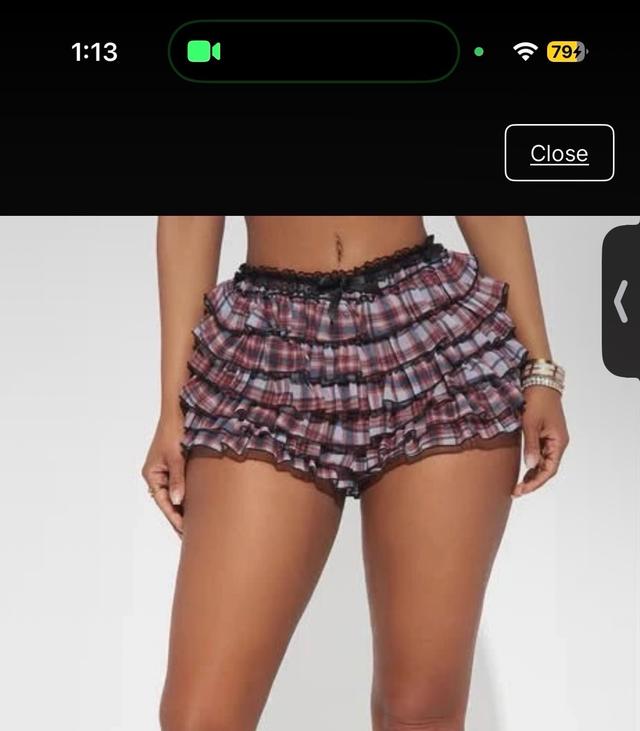 plaid ruffled lounge shorts with black trim