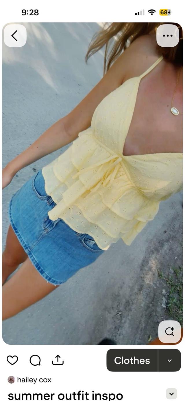 pale yellow cotton eyelet tiered halter top