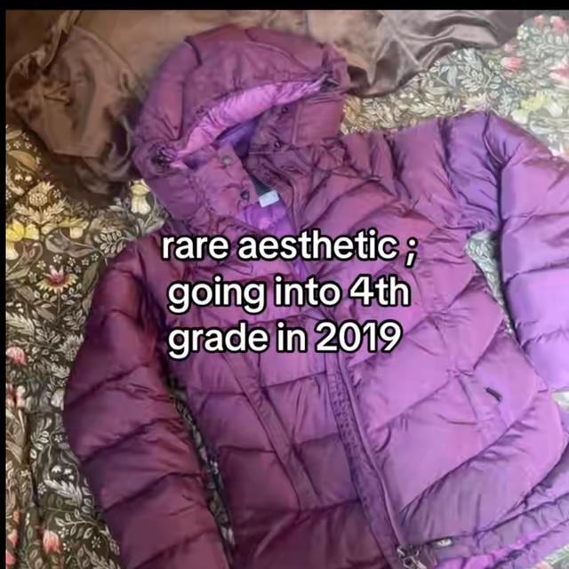 purple iridescent hooded puffer jacket
