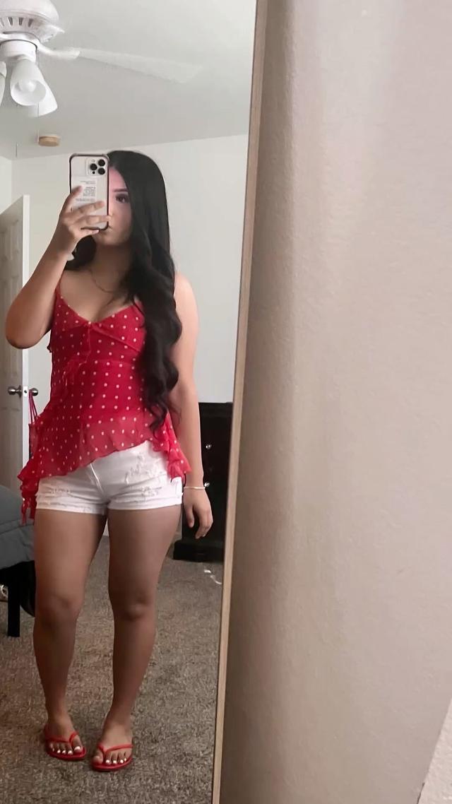red polka dot ruffle camisole top