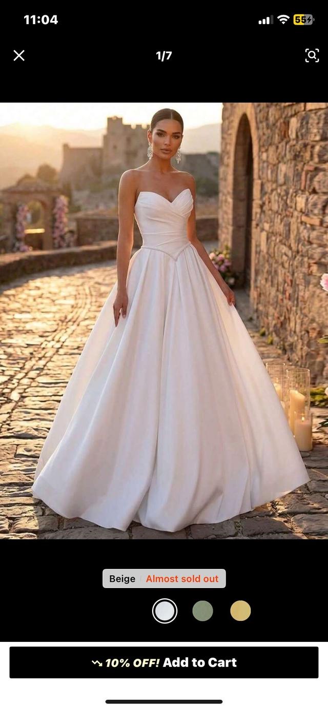 strapless sweetheart neckline white satin ballgown dress
