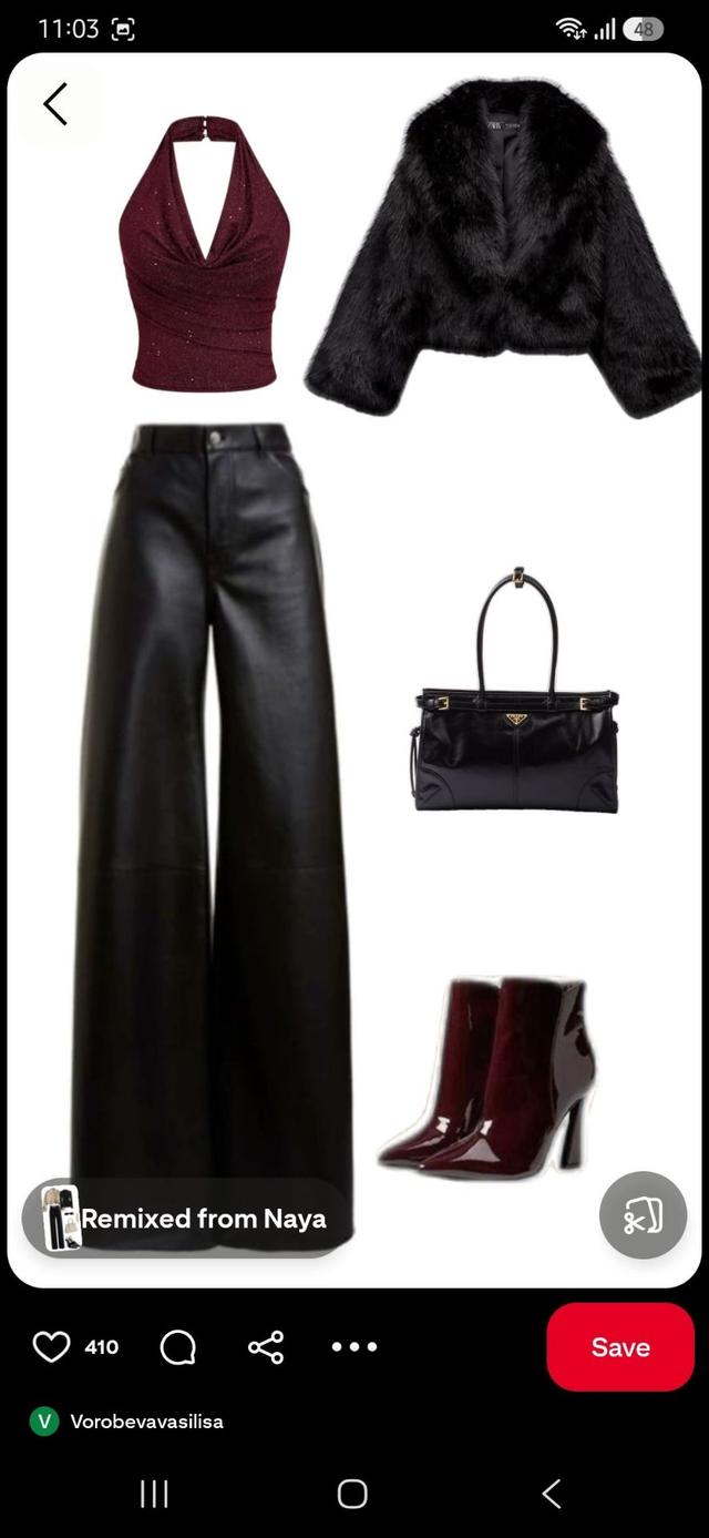 black wide leg faux leather trousers