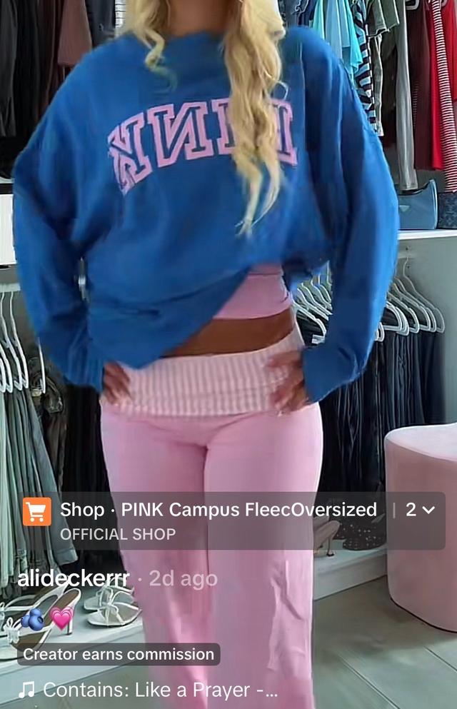 blue oversized cotton sweatshirt with pink logo