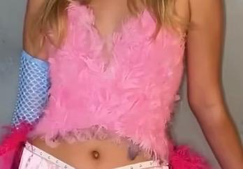 pink feather embellished sleeveless corset top